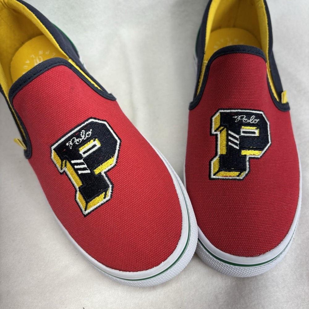 Polo‎ Ralph Lauren Landyn Slip On Shoes Kids Size 3 Colorblock Varsity Letter P